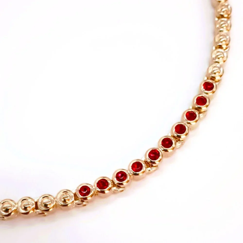 Gold Ruby Red Tennis Bracelet 7.5